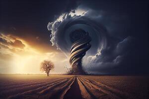 grande tornado en el campo ilustración generativo ai foto