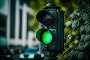 traffic light with green light,time to act concept illustration photo