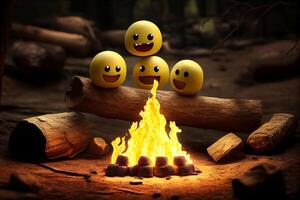 amarillo emoticones emoji son descansando en naturaleza por el fuego ilustración generativo ai foto