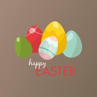 cute easter greeting card with painted eggs vector