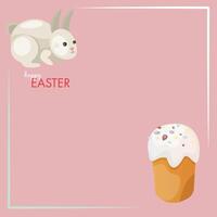 cute easter greeting card with painted eggs, rabbits and cakes vector