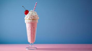 glass strawberry milkshake with copy space photo