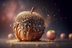 apple with caramel and sweet colorful sprinkles illustration photo