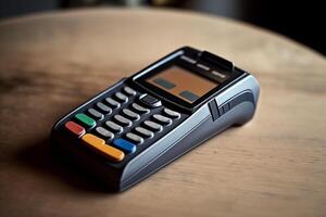 terminal for payment by card on the table illustration photo