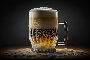 un grande vaso de ligero cerveza con espuma ilustración generativo ai foto