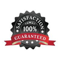 100 percent satisfaction guarantee emblem, icon, badge, label, seal, tag, banner vector illustration with red gradient ribbon isolated on white background