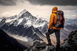 man mountain climber in snowy winter illustration photo