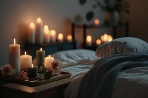 serene setting with scented candles massage bed photo