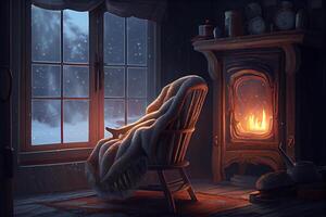 chill and relaxation by the fireplace warm homely atmosphere illustration photo