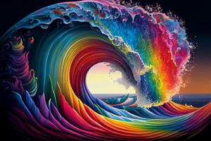 sea rainbow waves illustration photo