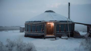winter yurt in tundra photo