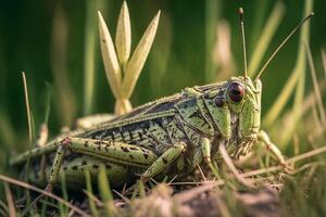 green grasshopper in locust grass photo