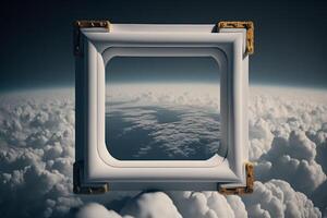 empty mockup white frame with pure cloud sky background photo