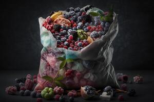 paquete de congelado bayas y frutas generativo ai foto