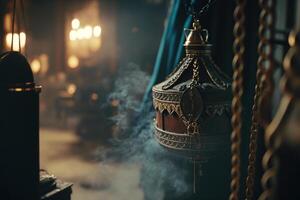 censer hanging on chains with incense smoking photo