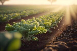 field of vibrant green lettuce plant photo