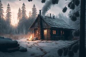 winter wooden house for rest photo