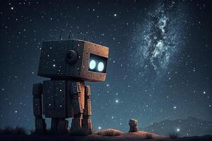 sad robot looks out the window, robotic recognizes emotions illustration photo