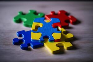 autism symbol, colorful puzzle photo