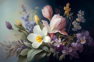 todavía vida pintado flores ilustración generativo ai foto