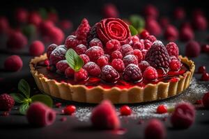 tart with fresh raspberries and berry jam illustration photo
