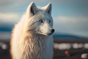 portrait of wild white wolf in winter forest illustration photo