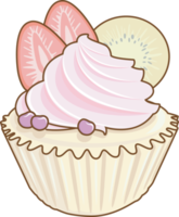 Cupcake Charakter süß Karikatur kawaii Stil, süß Kuchen isoliert auf Weiß Hintergrund Illustration png