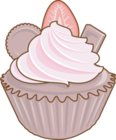 Bolinho personagem fofa desenho animado kawaii estilo, doce bolo isolado em branco fundo ilustração png