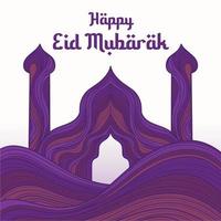 hand drawn eid al-fitr - eid mubarak illustration with purple colour vector