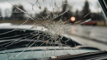 roto coche parabrisas vaso generativo ai foto