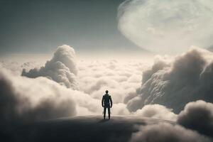 man high in the sky among white clouds, pure mind is the way to success photo