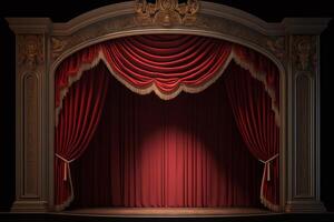 vacío teatro etapa con rojo cortinas generativo ai foto
