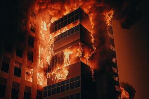 burning apartment house building illustration photo