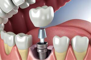 screwing in a dental implant, tooth oral treatment illustration photo