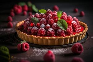 tart with fresh raspberries and berry jam illustration photo