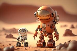 little robots on the planet mars illustration photo