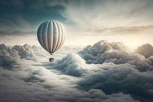 hot air balloon in the sunset evening sky and pure cloud copy space photo