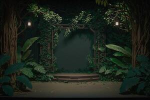 vacío escena para publicidad con verde tropical selva hojas generativo ai foto