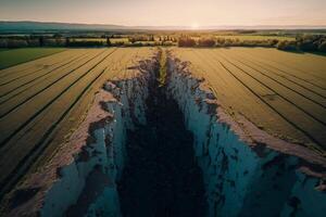 earthquake crack earth fault from seismic plate movement on road photo