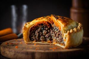 hot meat pie with juicy filling photo