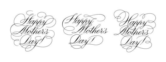 Happy Mothers Day - calligraphic lettering with elegant flourishes. Modern line calligraphy isolated on white background. Black ink illustration. Vector text in linear style.