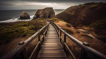 paisaje con largo líder líneas de Nunca finalizando. generativo ai. foto