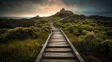 paisaje con largo líder líneas de Nunca finalizando. generativo ai. foto