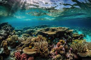 animales de el submarino mar mundo. ecosistema. vistoso tropical pez. vida en el coral arrecife. generativo ai. foto