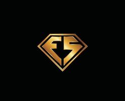 fs diamante forma oro color letra logo diseño vector