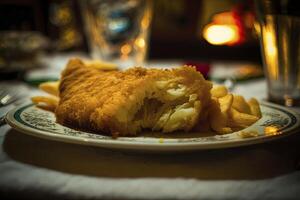 close-up of chips and fish. photo