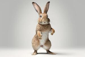 A brown rabbit standing on its hind legs, photo