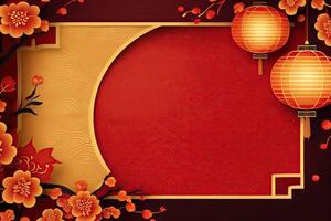 Chinese New Year Background with Copy Space, Mockup Red Backdrop. China Holiday photo