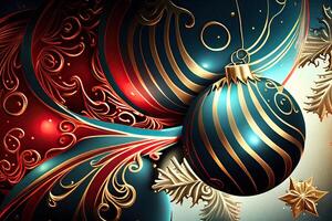 New Year and Merry Christmas Holiday Winter Background. Christmas decorations, backdrop with copy space, photo