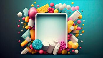 Pharmacology and pharmaceuticals, healthcare background with copy space. illustration photo